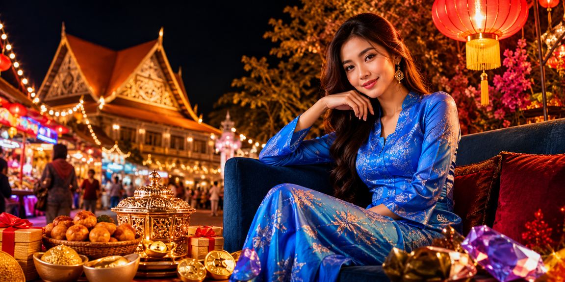 Pengguna wanita berbaju kurung menikmati pertaruhan dari telefon pintar di Sarawak